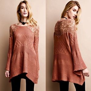 LILIA knit sweater top w/ bell sleeves - PEACH
